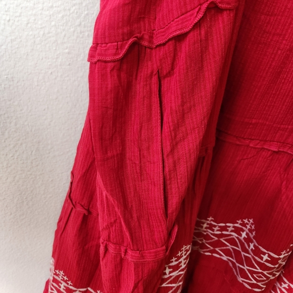 NWT Knox Rose Tiered Midi Dress Red with White Embroidery Ruffled Straps - Picture 6 of 10